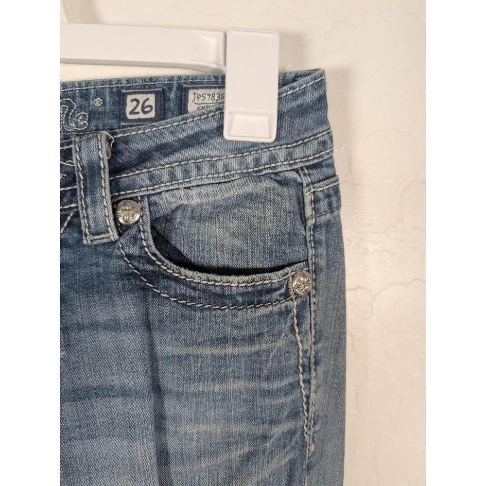 Miss Me Jeans Womens 26 Blue Skinny Stretch‎ Fleur de Lis Rhinestones JP578352